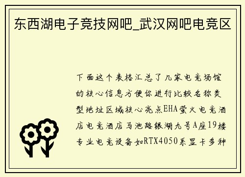 东西湖电子竞技网吧_武汉网吧电竞区